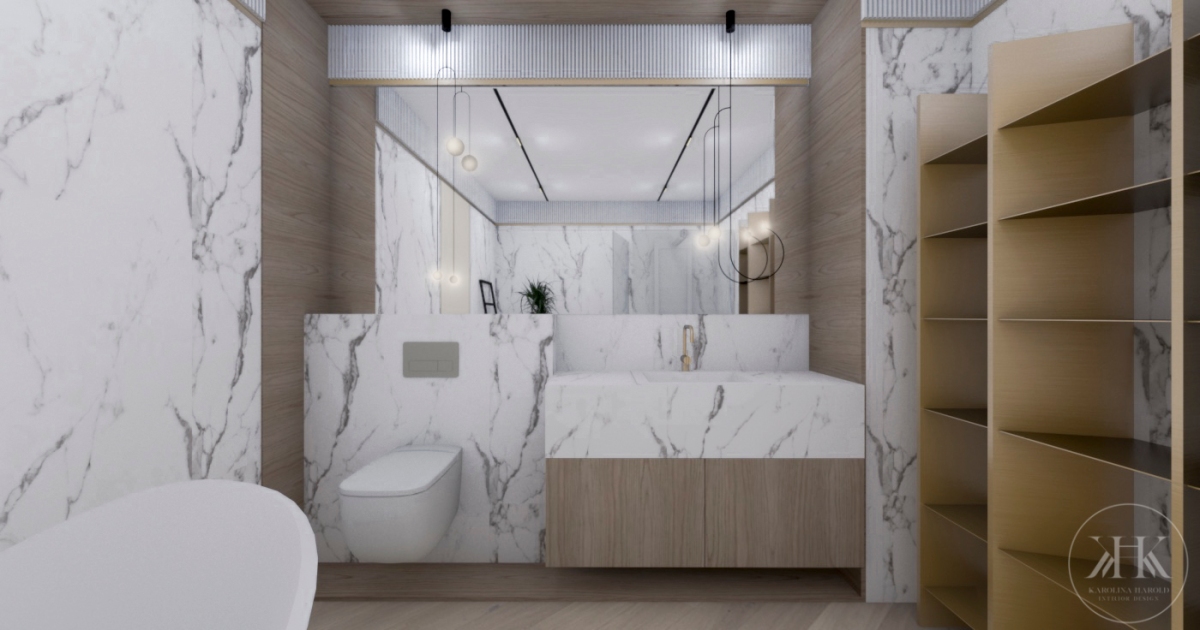 Projekt nowoczesnej łazienki w domu parterowym